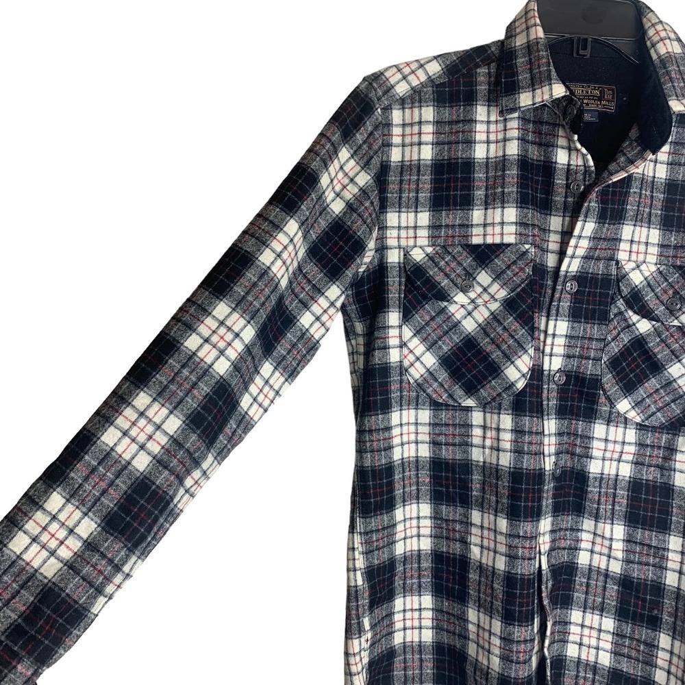 Pendleton Wool Flannel Shirt Mens Small Black White Red Plaid Button Down Oliver - Picture 4 of 16